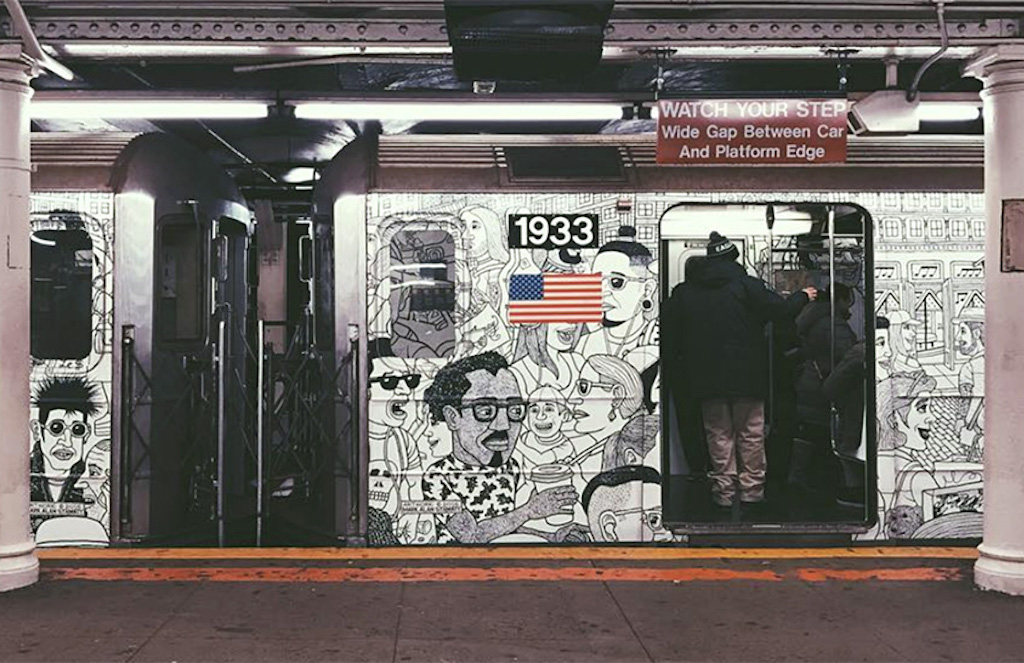 Subway train mural in NYC